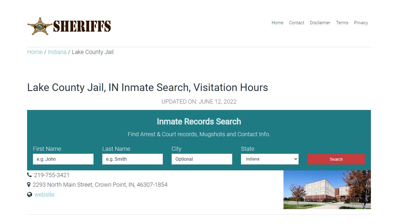 Lake County Jail, IN Inmate Search, Visitation Hours