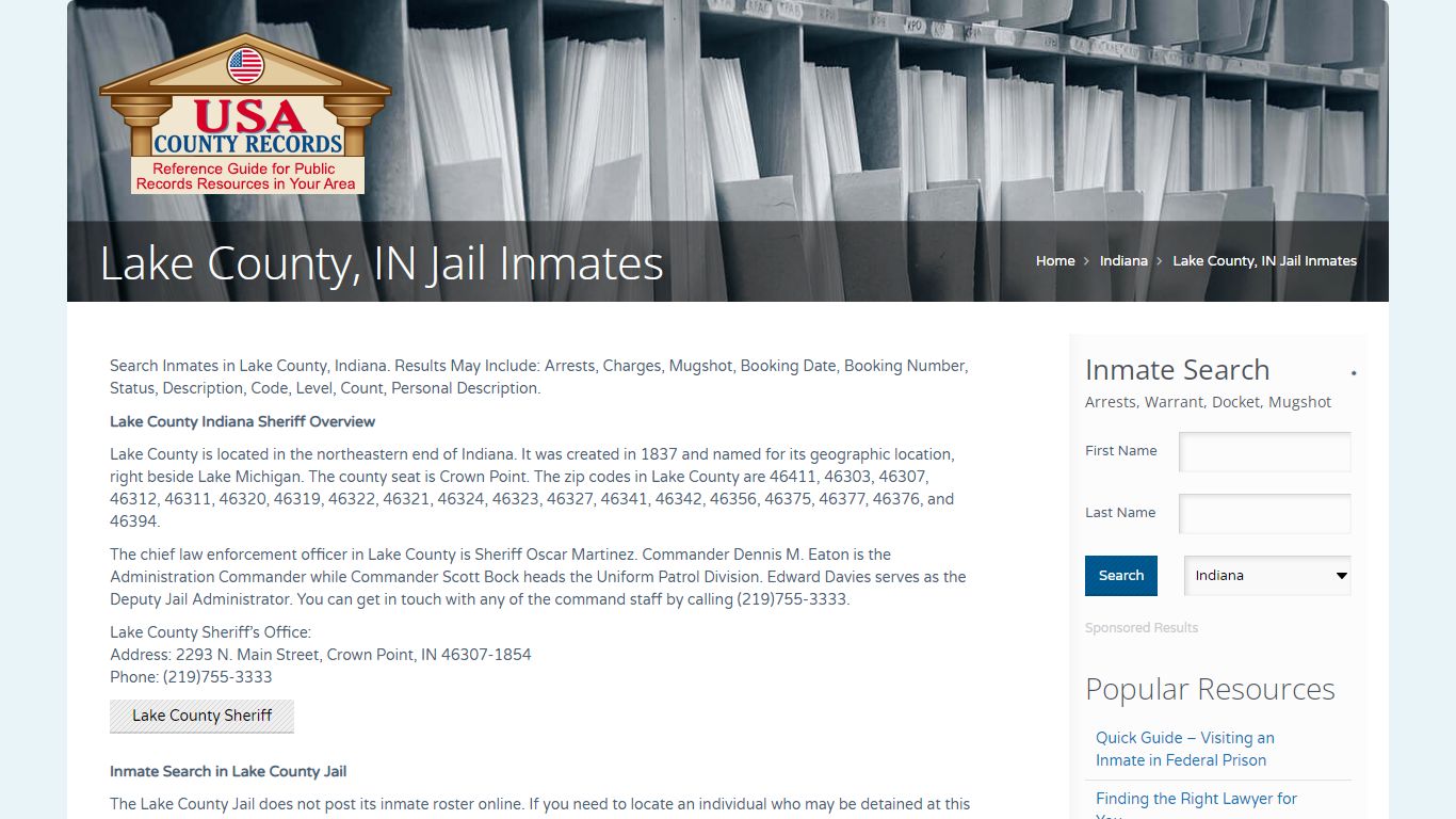 Lake County, IN Jail Inmates | Name Search